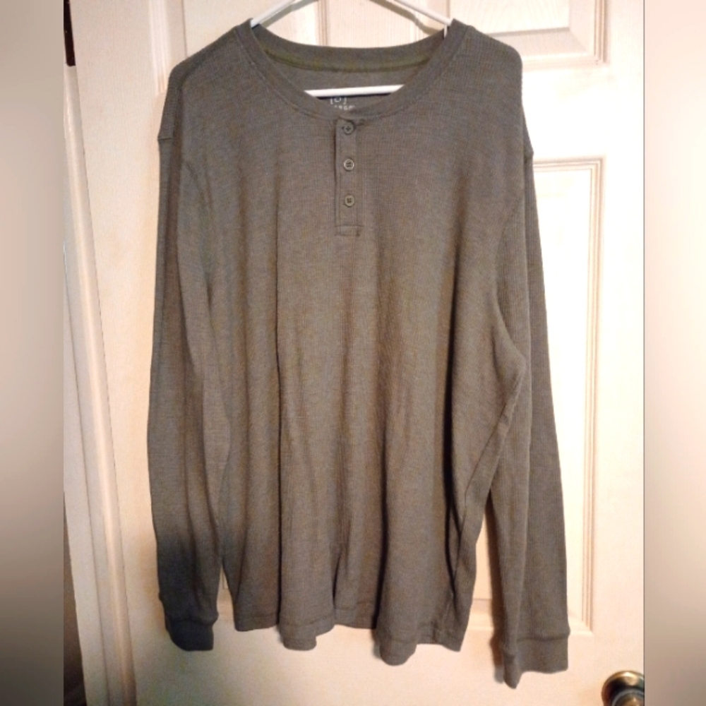 George Men's Long Sleeve Olive Henley Shirt Size 2XL